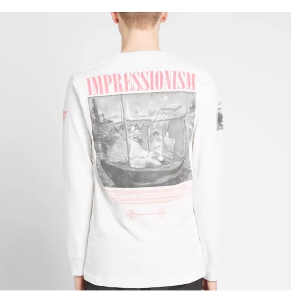 Off-White Impressionism Long Sleeve Boat Tee in White and Pink
